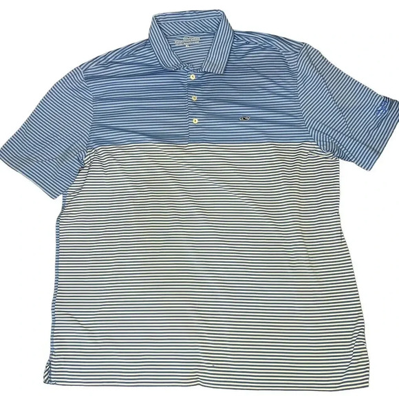 Vineyard Vines Men's XL Blue‎ Two Toned Striped Short Sleeve Polo - Picture 1 of 5